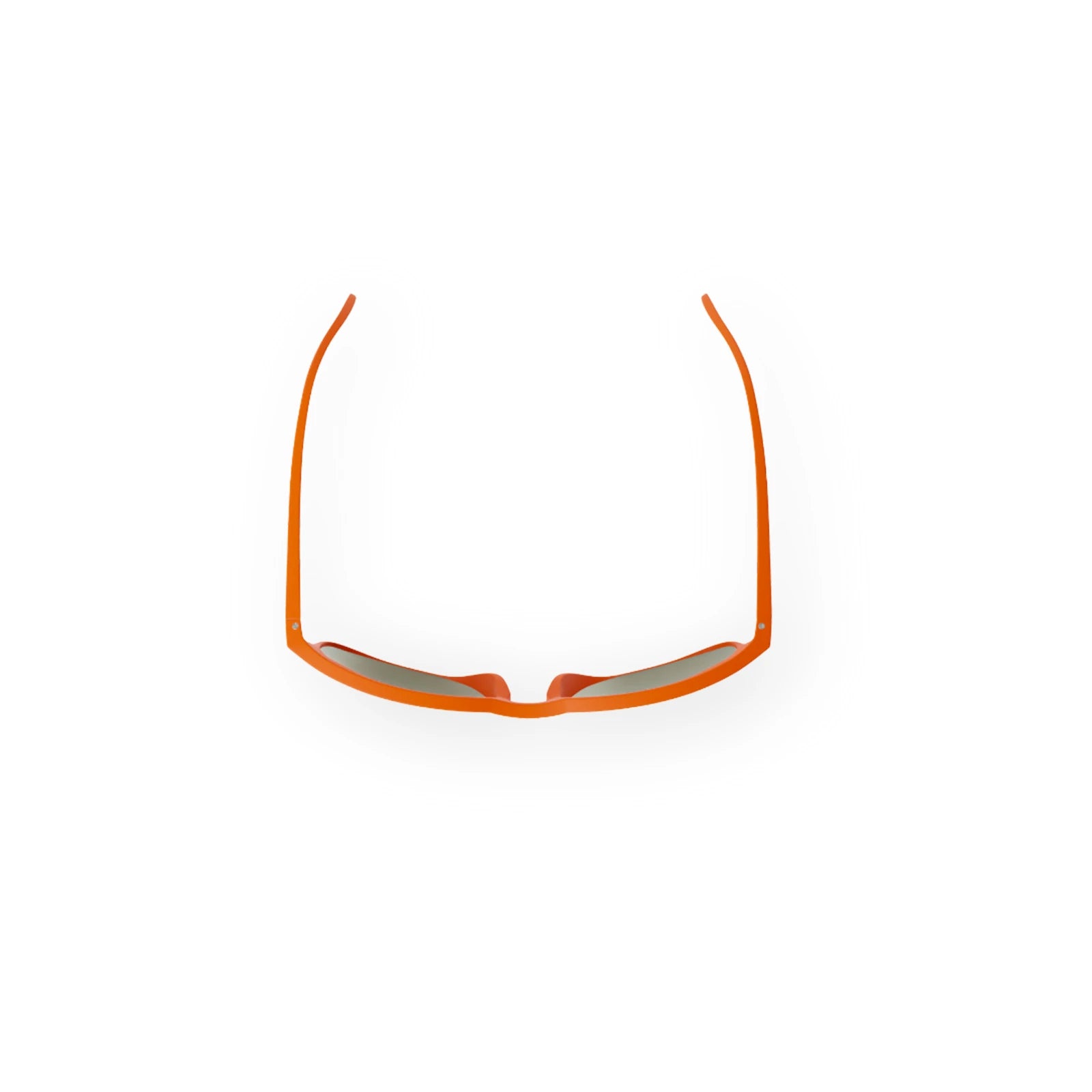 Top-down view of Aperol-branded sunglasses featuring an orange frame and tinted lenses, with the arms open and curving outward, set against a clean white background.
