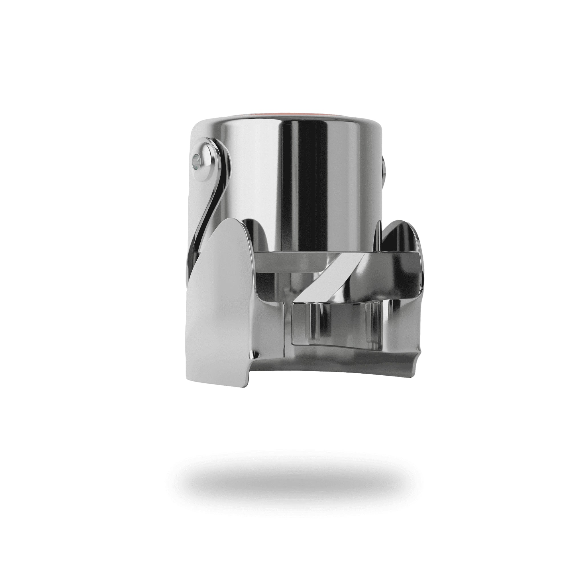 Shiny stainless steel bottle stopper, designed to securely seal wine or spirits bottles.