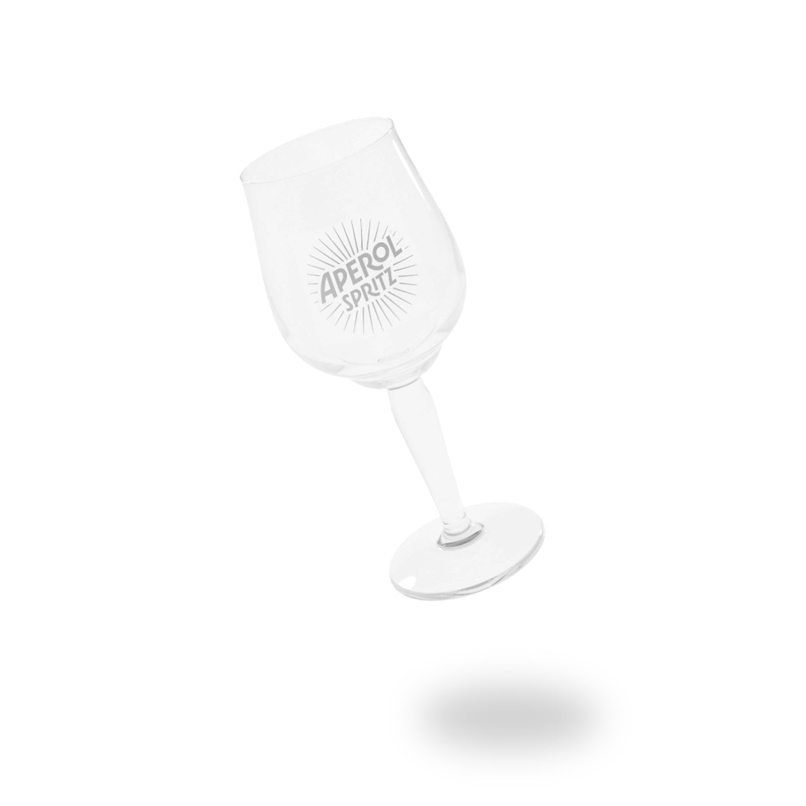 White wine glass with 'Aperol Spritz' branding on a white background