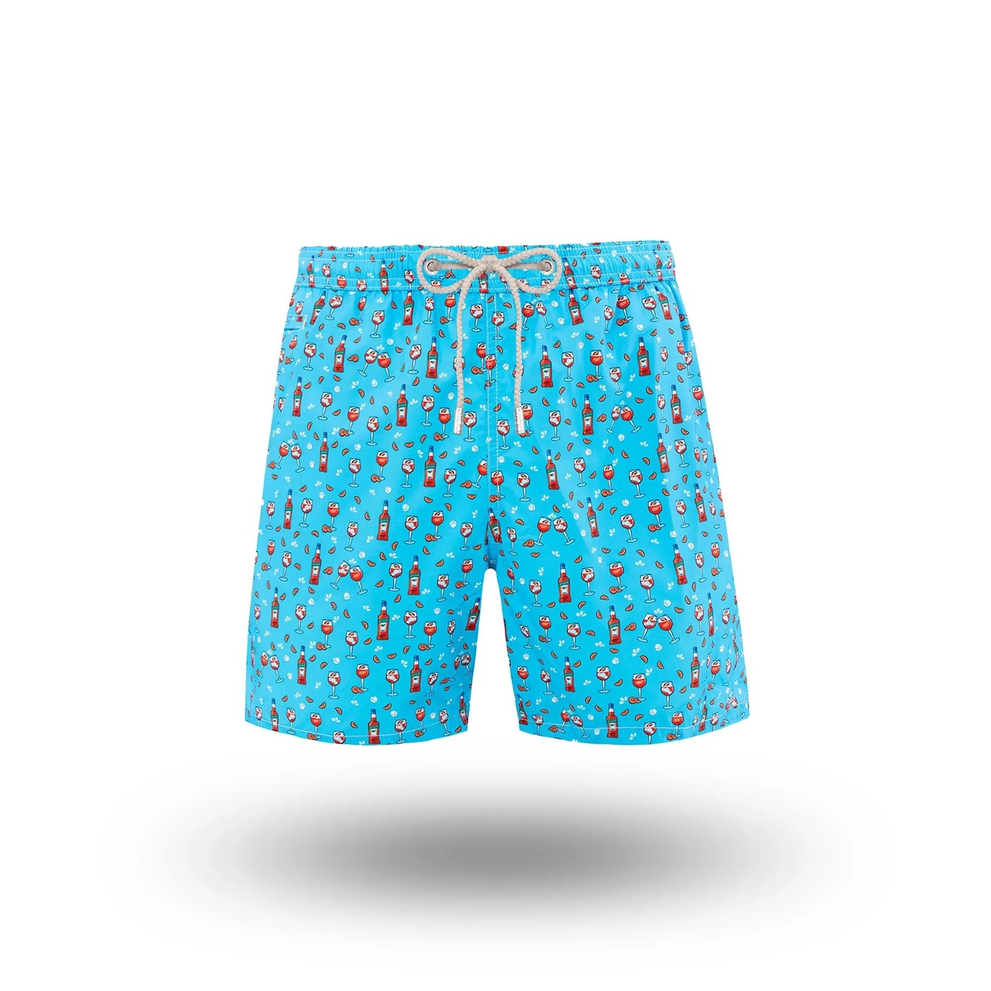 BLUE LIGHTWEIGHT SWIM SHORTS WITH APEROL PRINT I MC2 SAINT BARTH