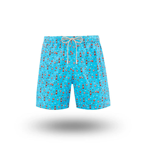 Blue Lightweight Swim Shorts with Aperol Print: MC2 Saint Barth
