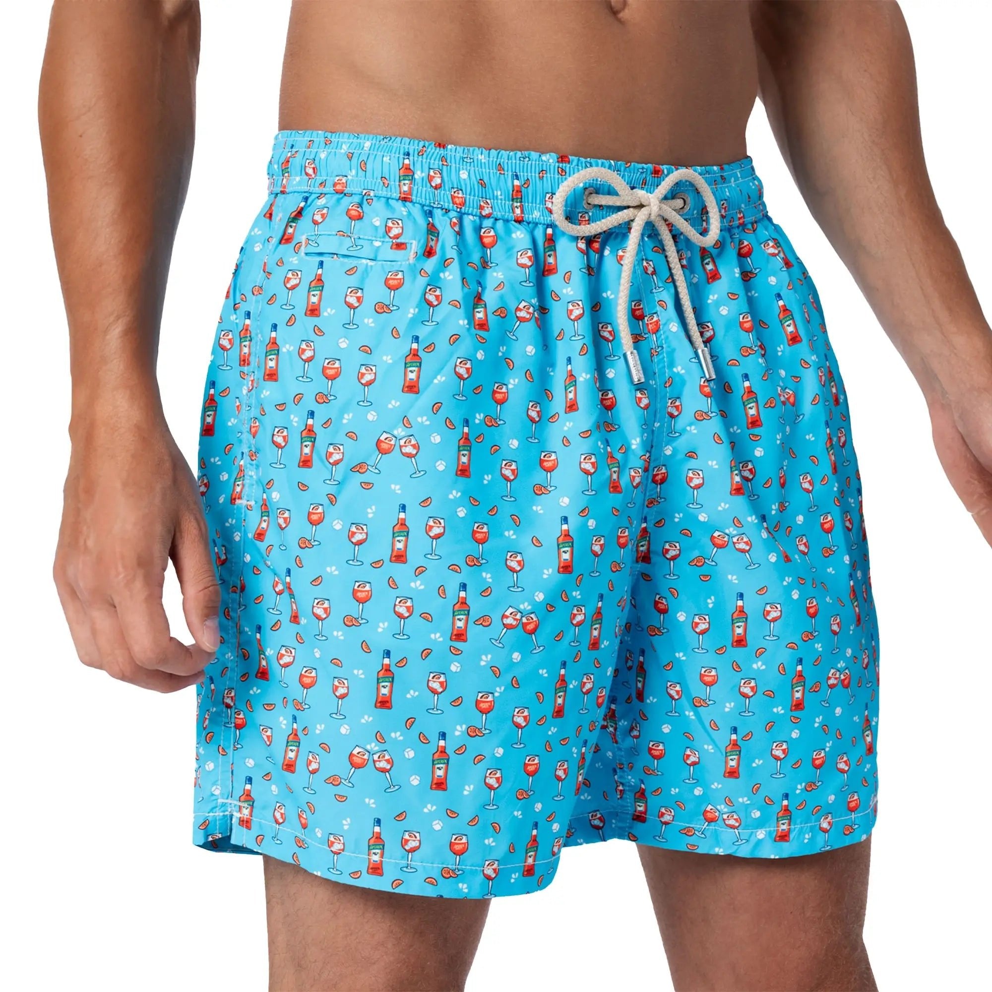 BLUE LIGHTWEIGHT SWIM SHORTS WITH APEROL PRINT I MC2 SAINT BARTH