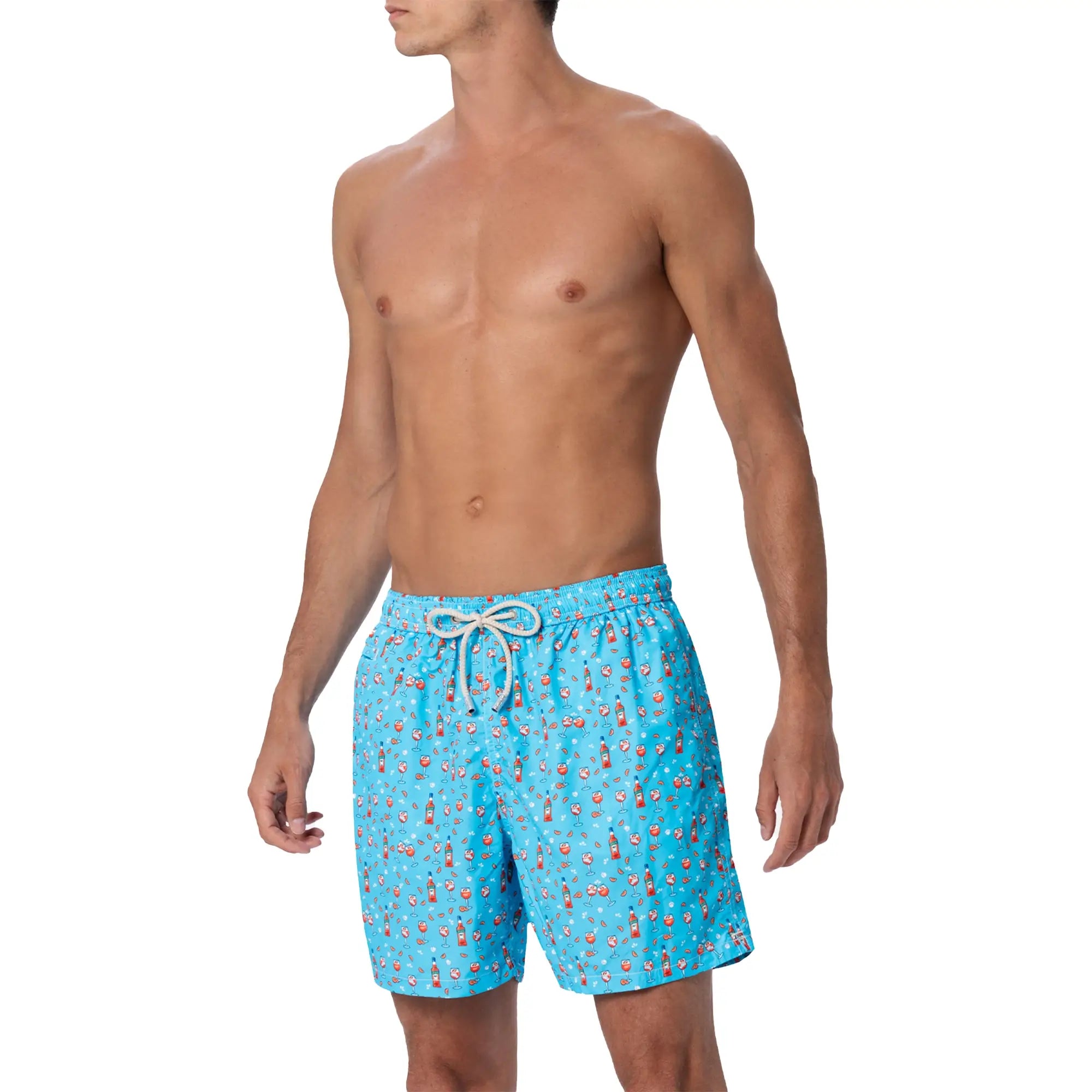 BLUE LIGHTWEIGHT SWIM SHORTS WITH APEROL PRINT I MC2 SAINT BARTH