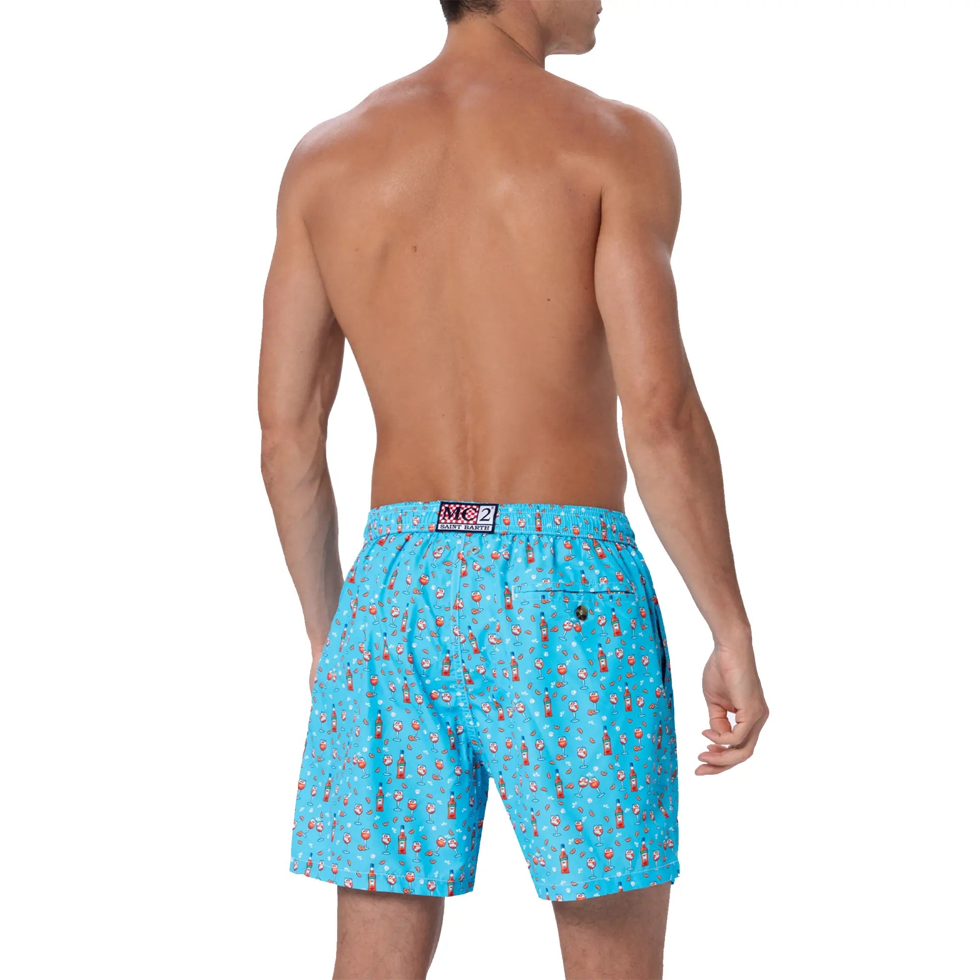 BLUE LIGHTWEIGHT SWIM SHORTS WITH APEROL PRINT I MC2 SAINT BARTH