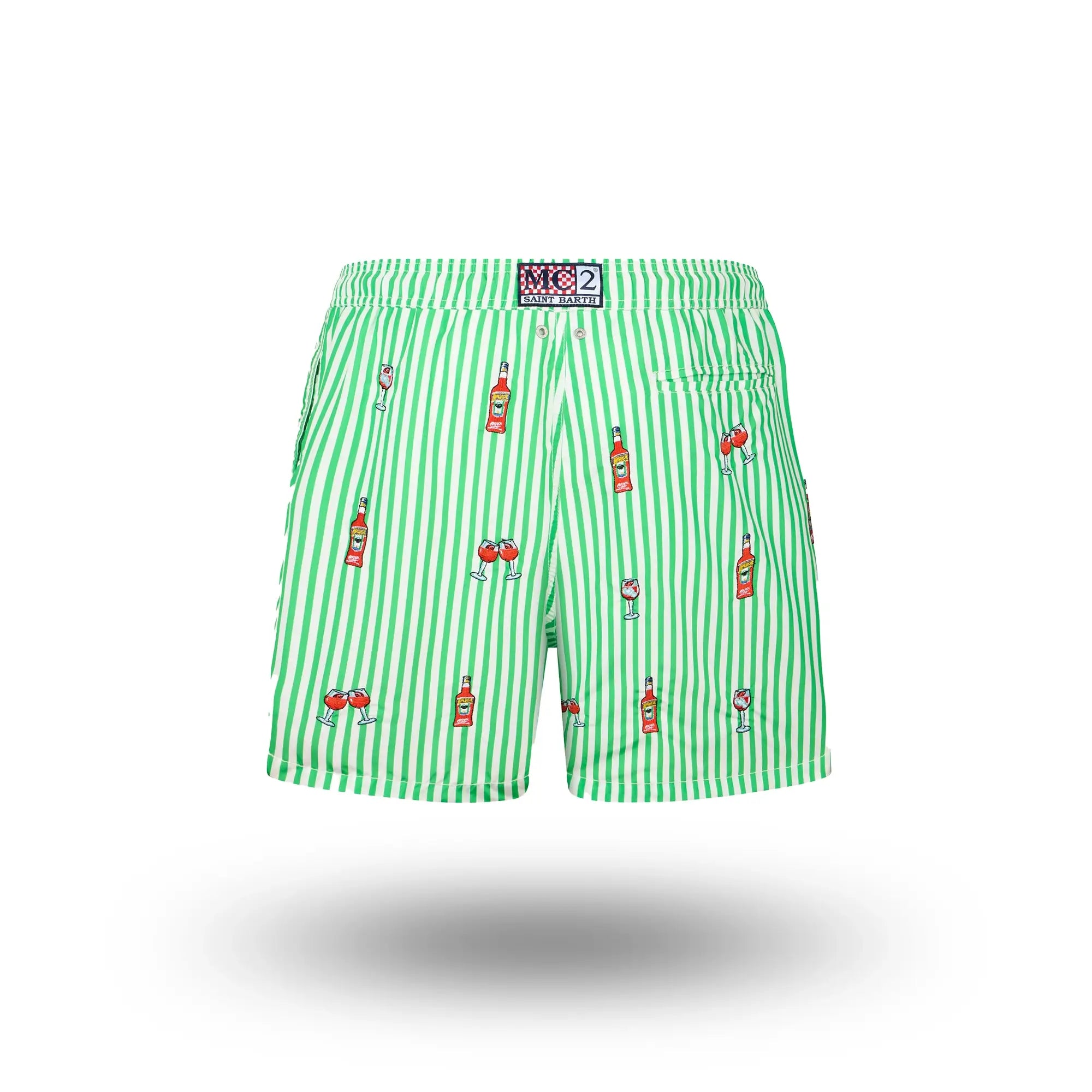 GREEN MID-LENGTH SWIM SHORTS WITH APEROL EMBROIDERY I MC2 SAINT BARTH